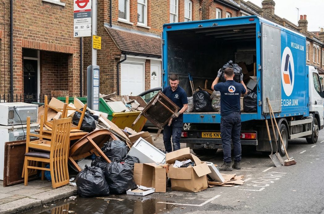 We Clear Junk removal truck parked outside London residential property