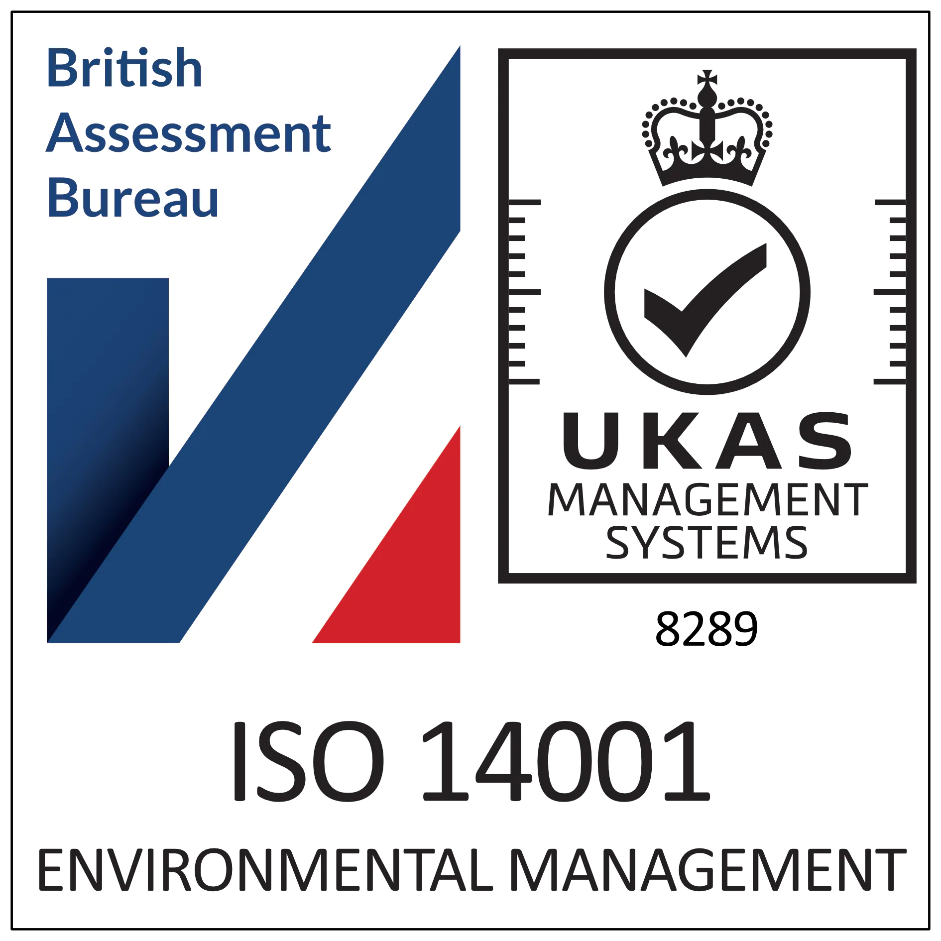 British Assessment Bureau UKAS ISO 14001 Environmental Management certification badge