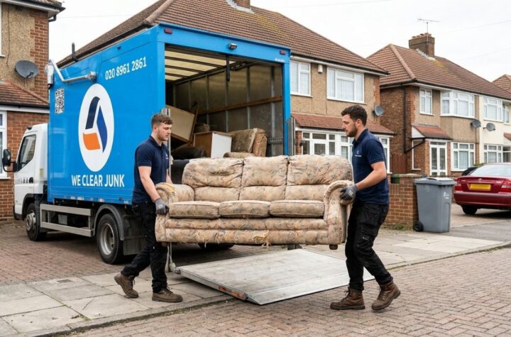 We Clear Junk team removing old sofa from London home