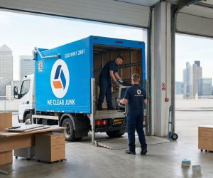 We Clear Junk team loading office furniture onto removal truck in London